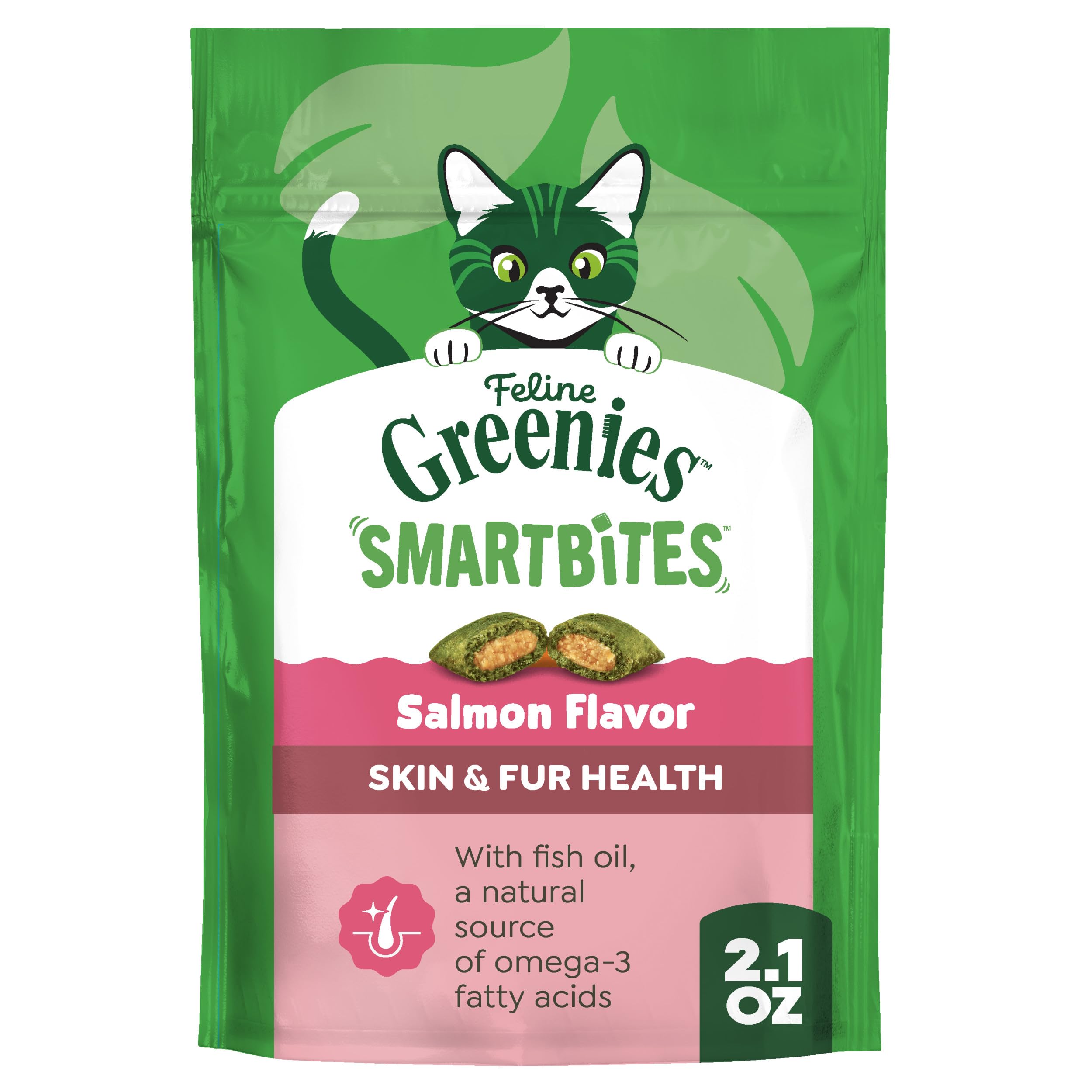 Greenies Gato Smartbites empaque 2-1oz salmón para snack diario.