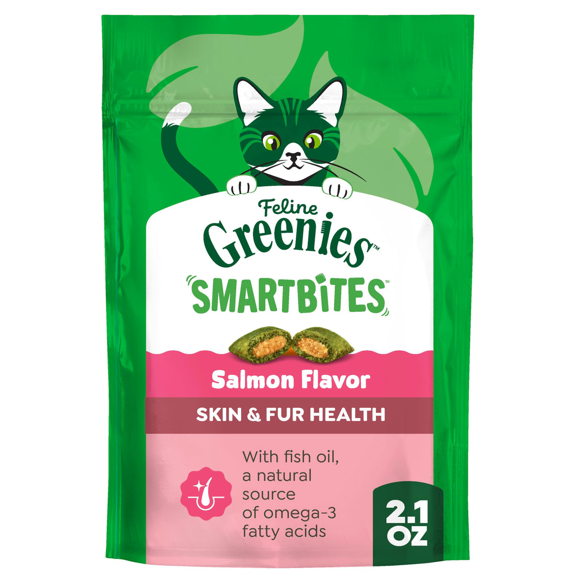 Greenies Gato Smartbites empaque 2-1oz salmón para snack diario.