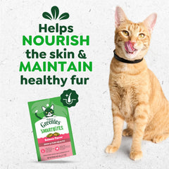 Greenies Gato Smartbites textura crujiente-suave, sabor salmón, ideal para recompensa.