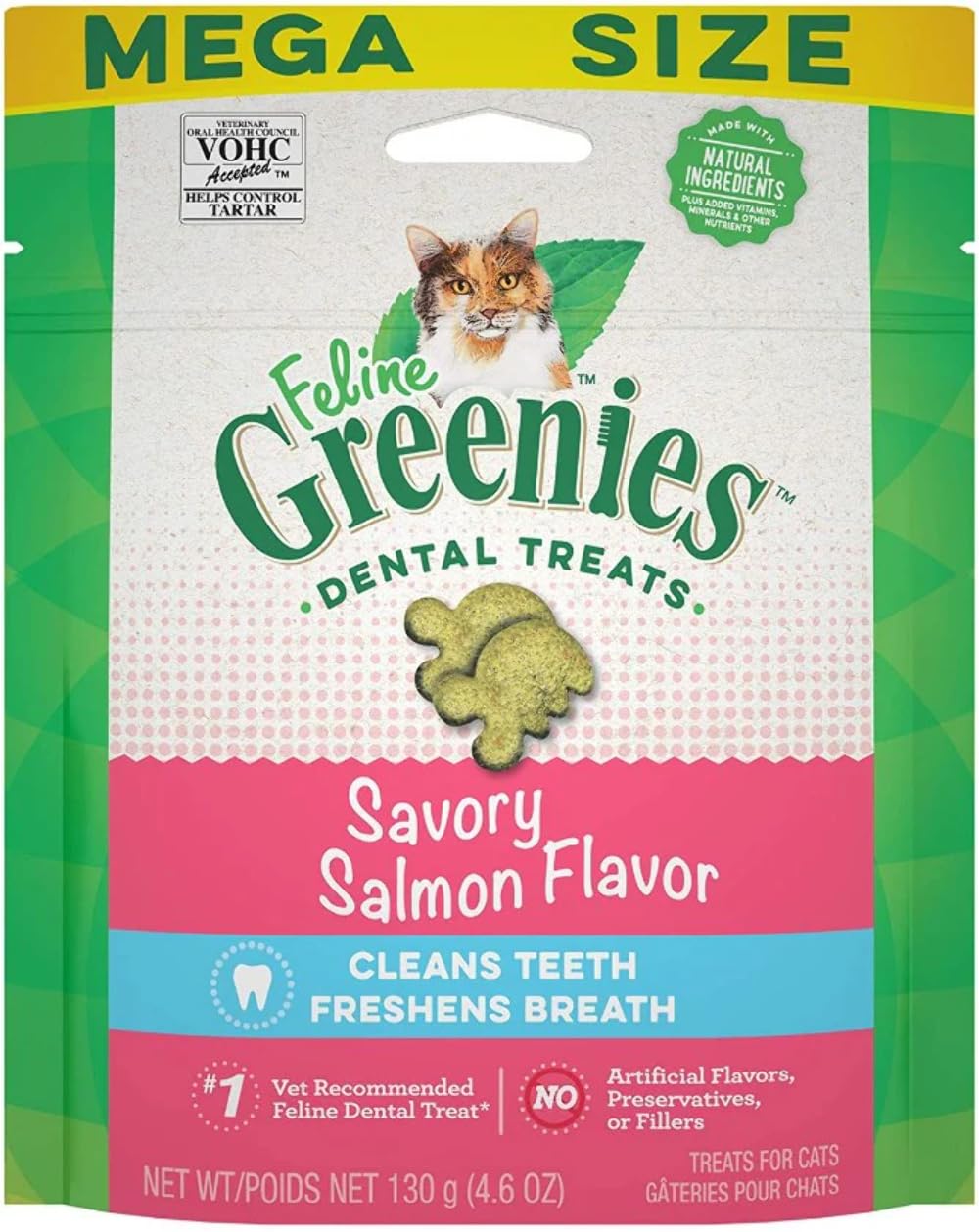 Golosinas Greenies para gatos: snack dental con sabor a salmón para aliento más fresco