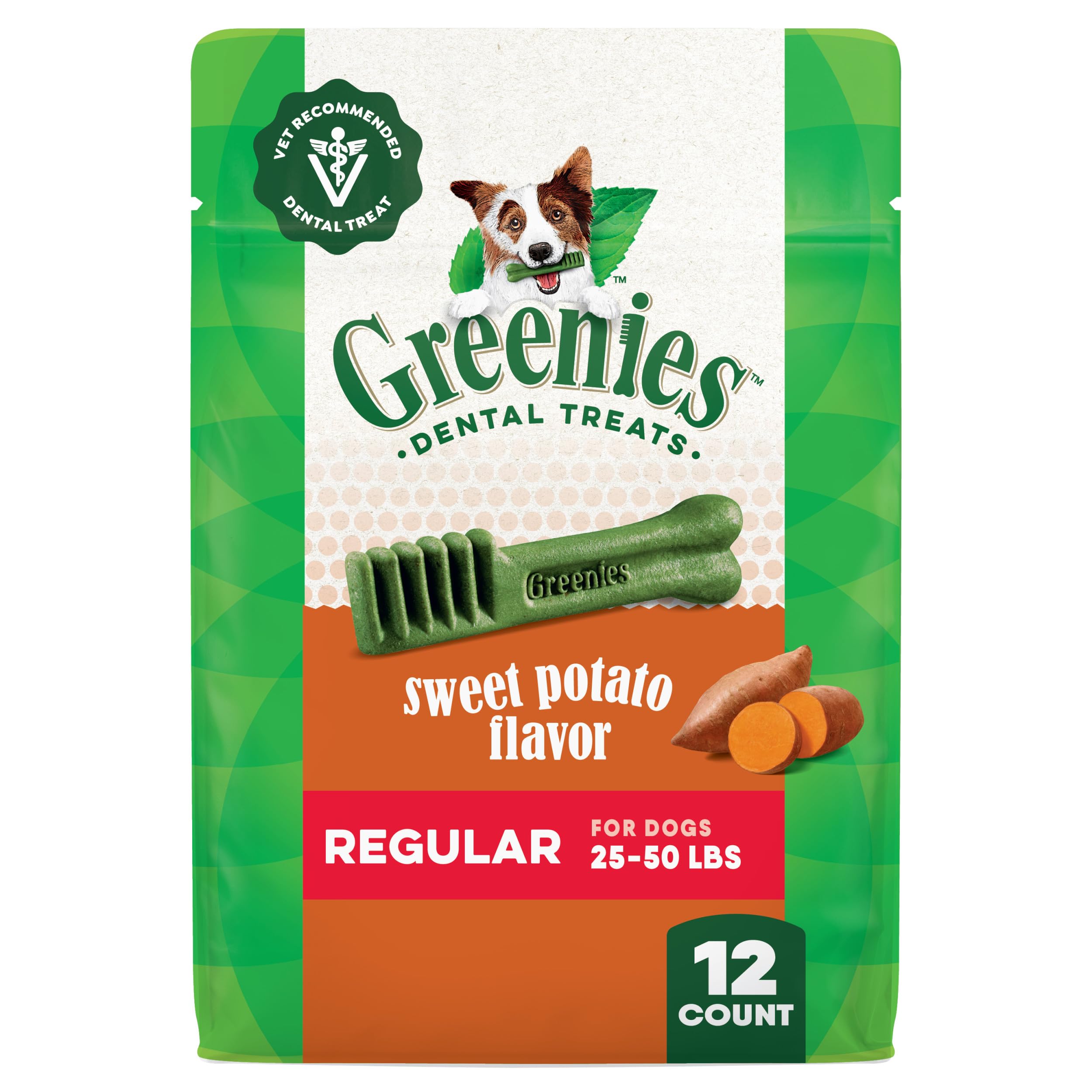 Greenies hueso dental para perro de tamaño regular con sabor batata favorece la limpieza dental
