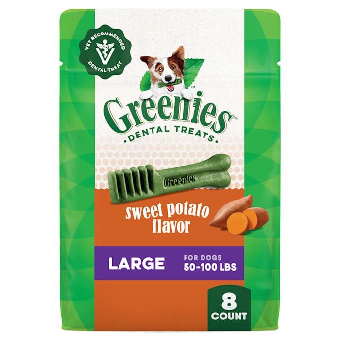 Hueso dental Greenies para perro, sabor batata, formato grande.