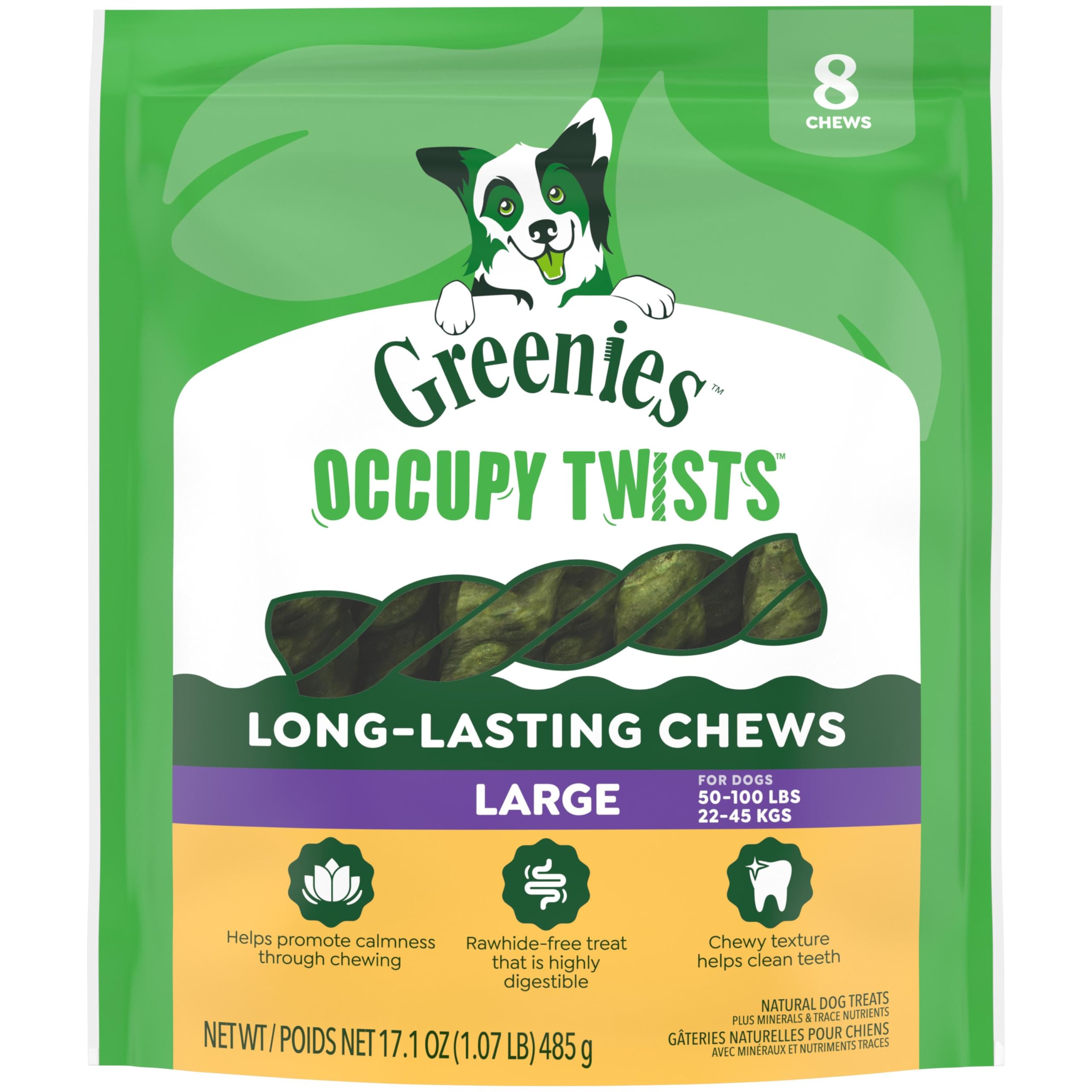 Greenies Occupy Twists envase principal, masticables naturales para perros grandes