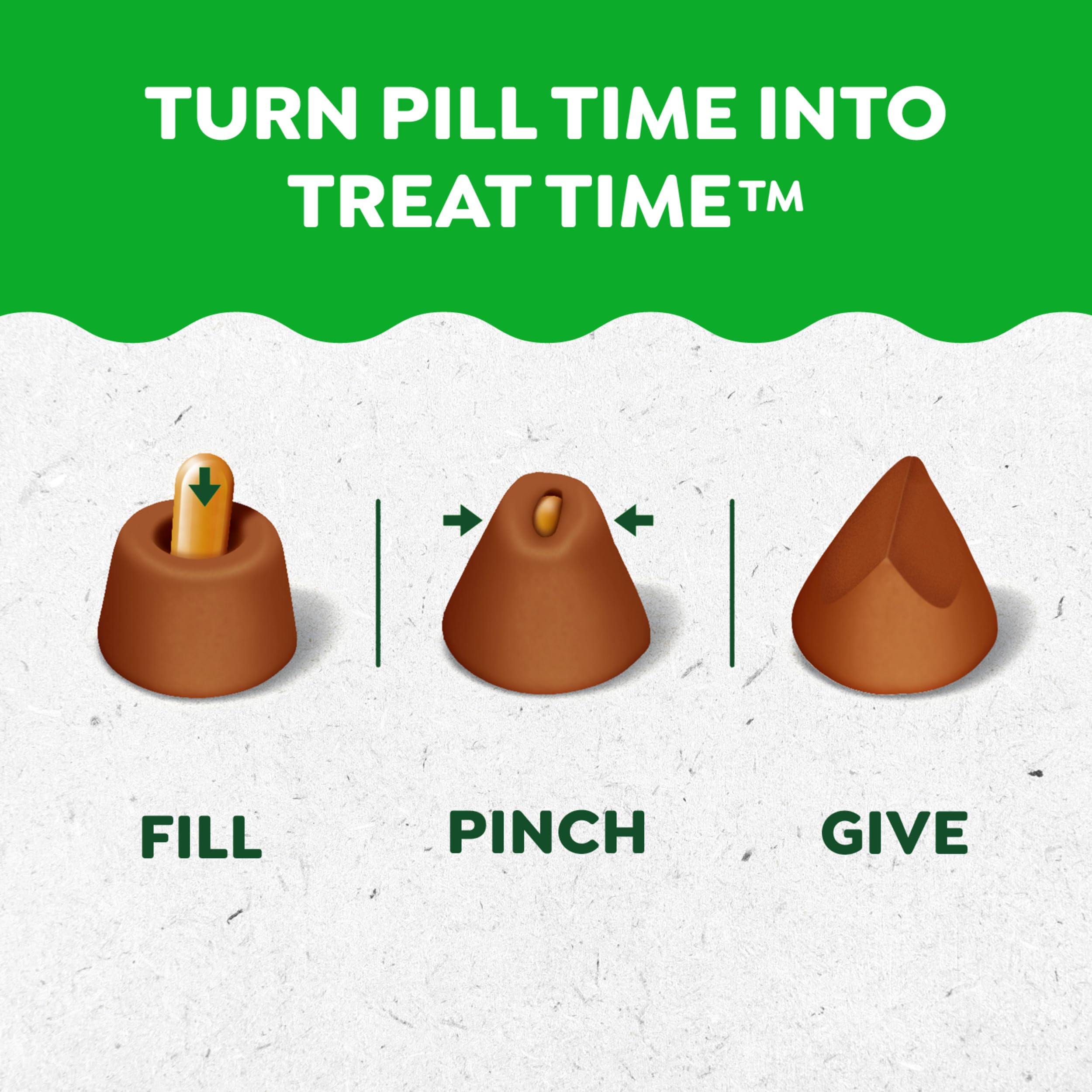 Greenies Pill Pockets, cápsula envuelta, sabor queso, ayuda a administrar medicación sin estrés.