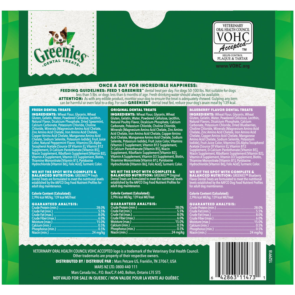 Greenies premios dentales para perro grande, hueso masticable, uso diario en higiene bucal.
