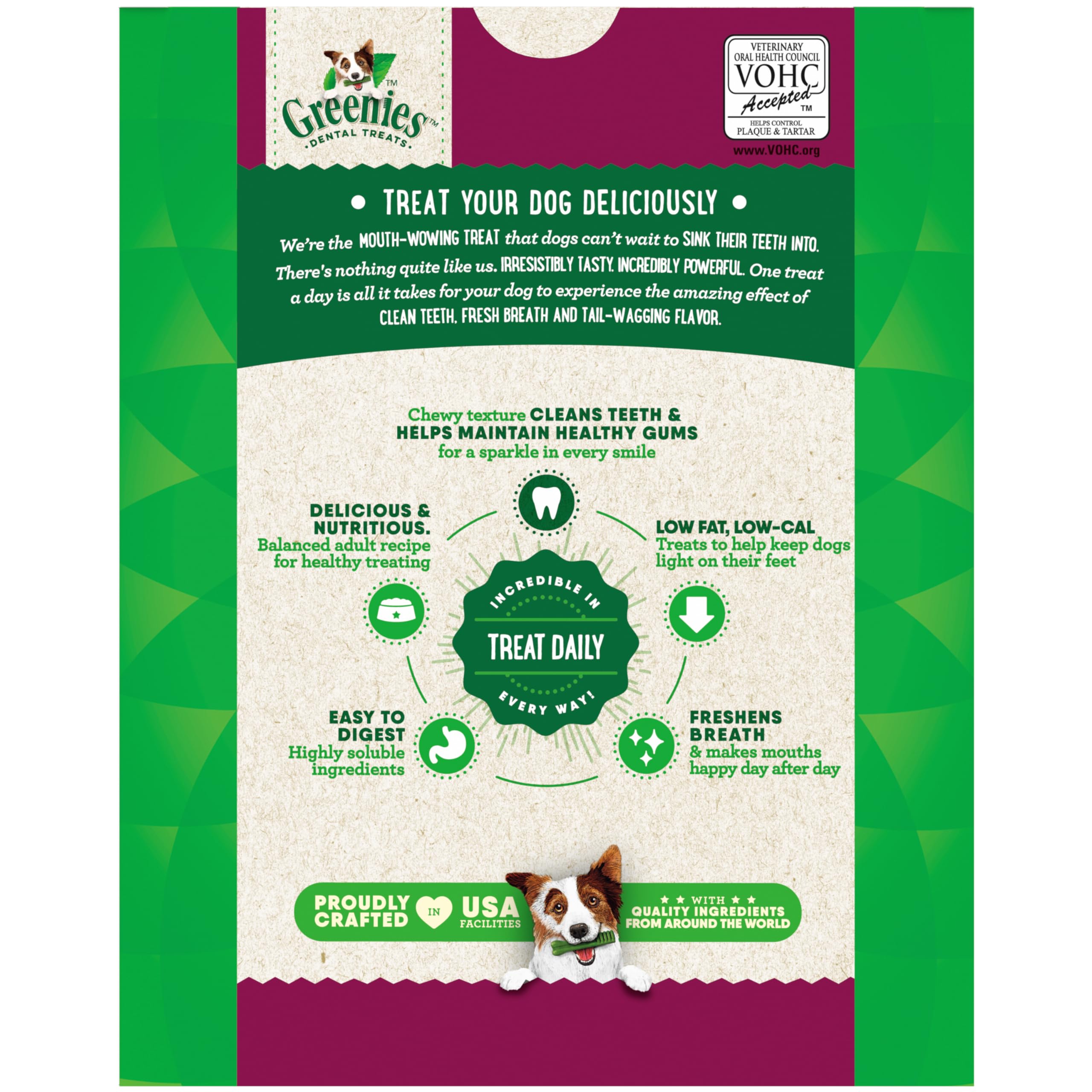 Greenies premio dental que se dobla, seguro y sabroso para hábitos saludables.