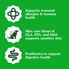 Greenies Sensitive Care: postbiotico levadura, apoyo digestivo.