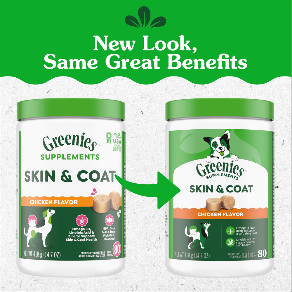Greenies etiqueta omega-3 para piel y pelaje brillantes
