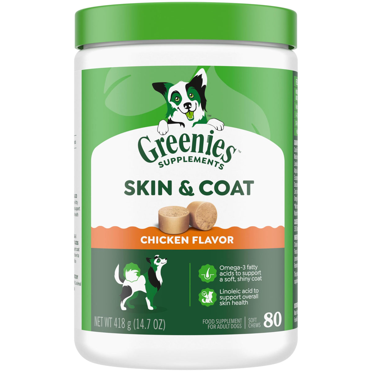 Greenies frasco de suplementos para piel y pelaje sanos