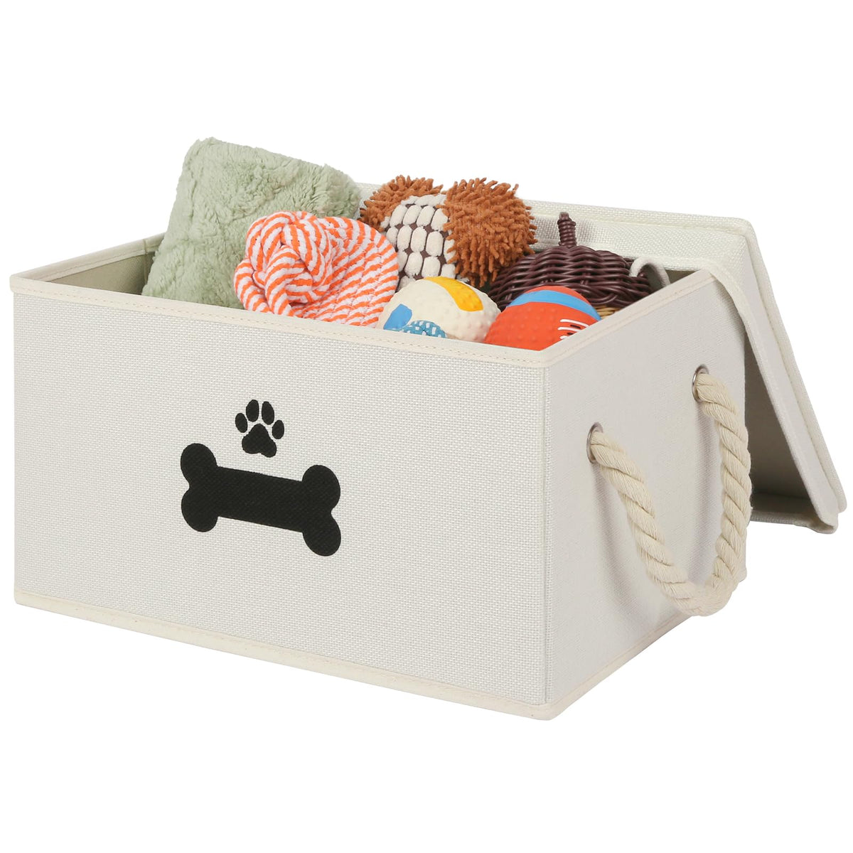 GreenPetopia cesto de juguetes para perros con tapa beige, ideal para ordenar y almacenar.