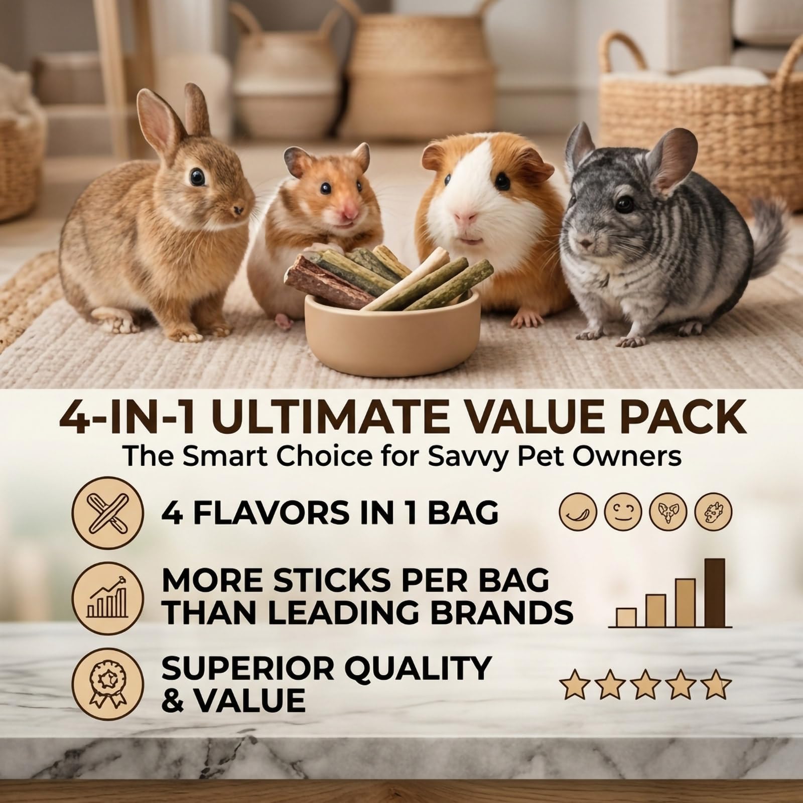 GREMBEB snack 4en1 naturales: variedad para mantener contento a tu pequeño animal