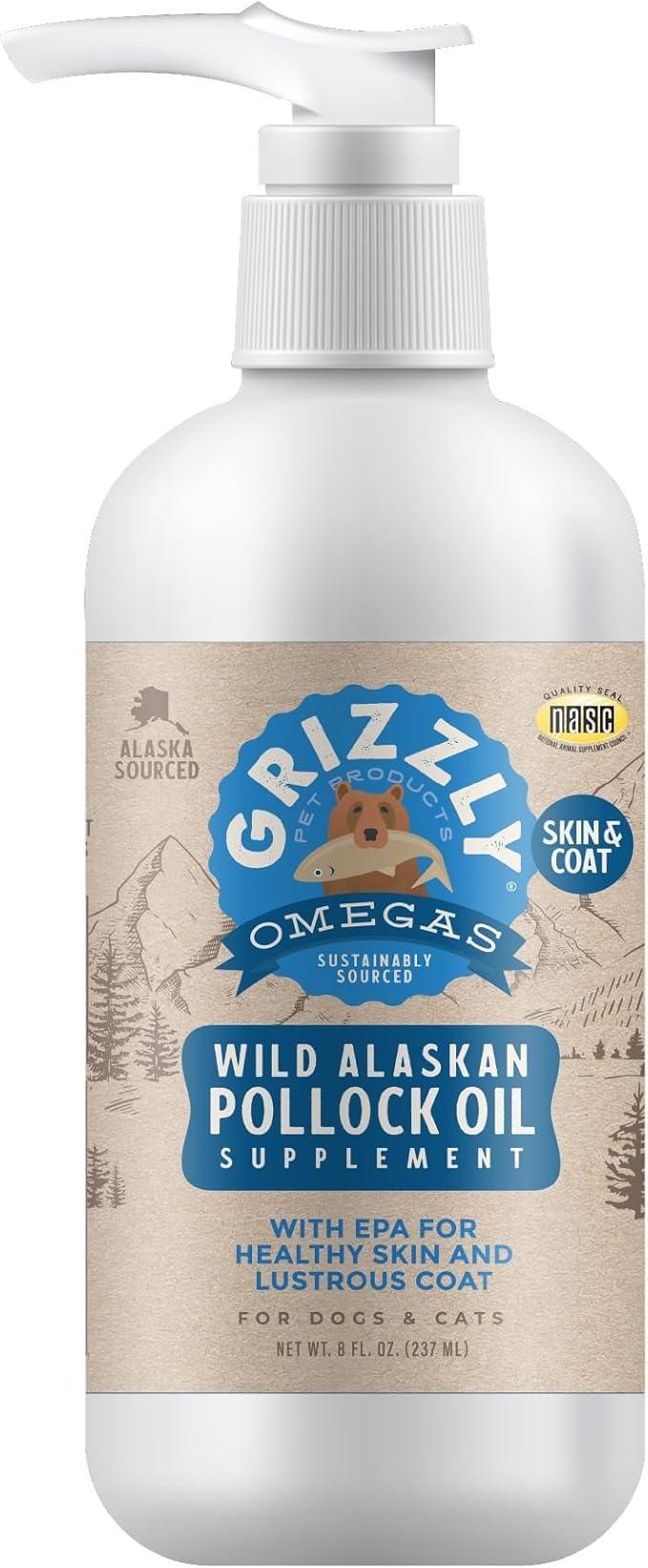 GRIZZLY Aceite de Pescado Pollock, botella con bomba, favorece piel y pelaje saludables.