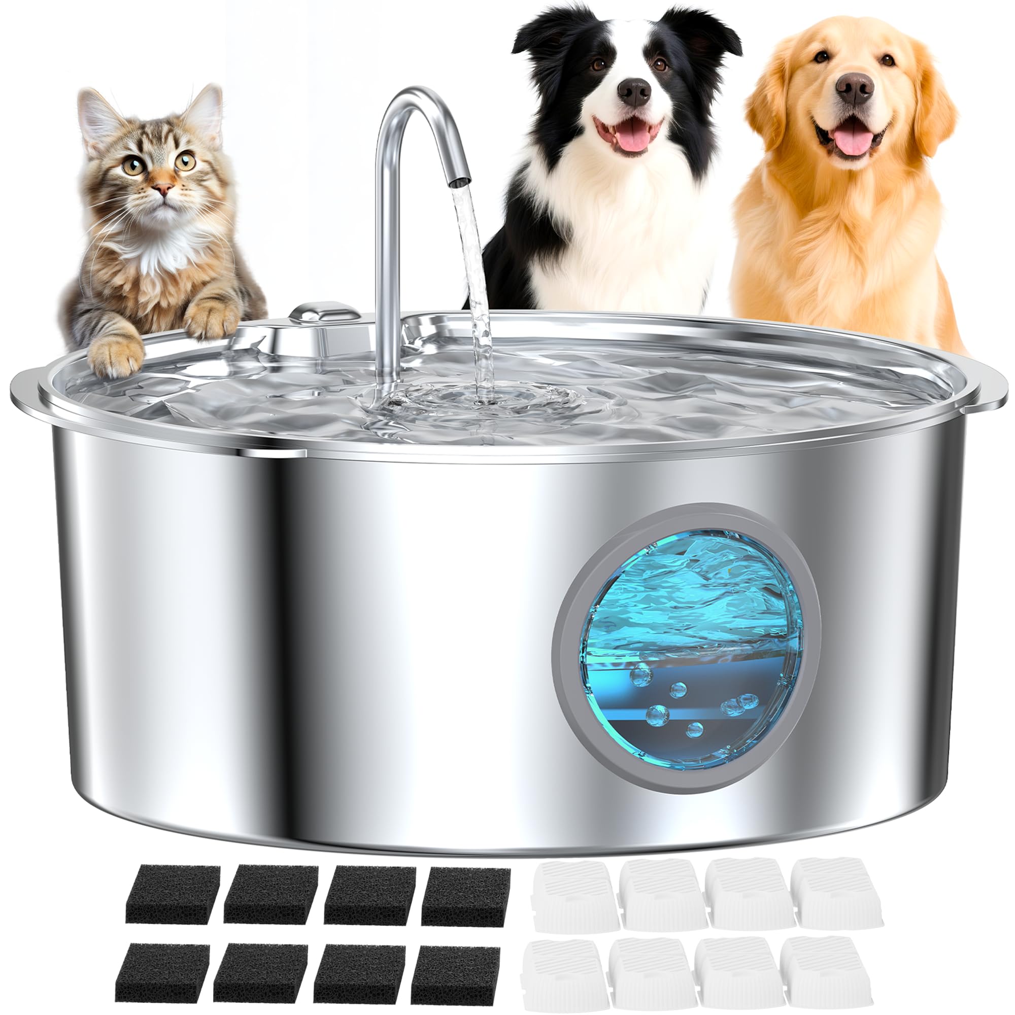 GROOKPET bebedero para perro grande en acero inoxidable facilita hidratación continua.