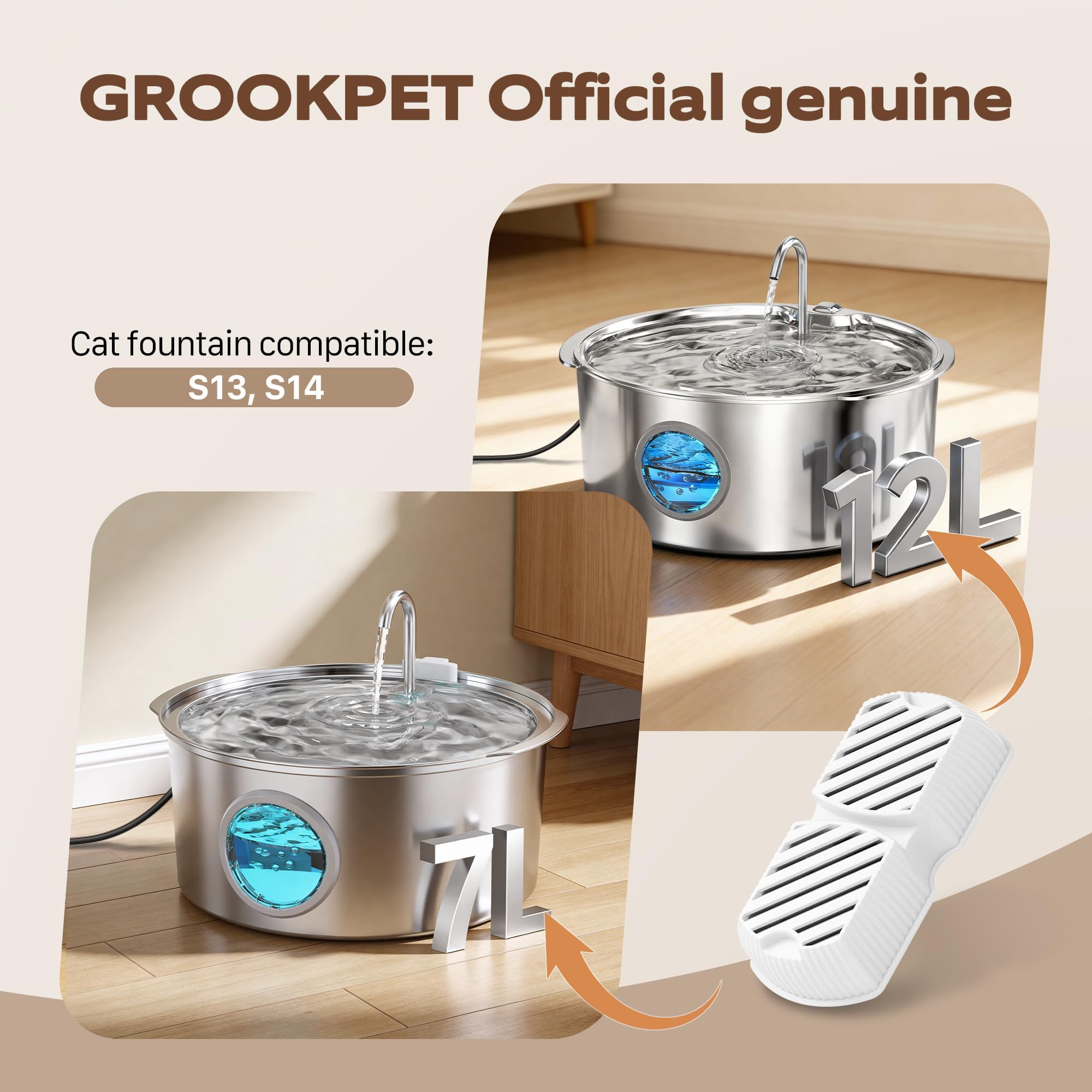 Mantenimiento fácil con GROOKPET: cambia cada 2 semanas para agua más limpia