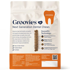 Groovies DentalFit muestra textura flexible para masticación cómoda.