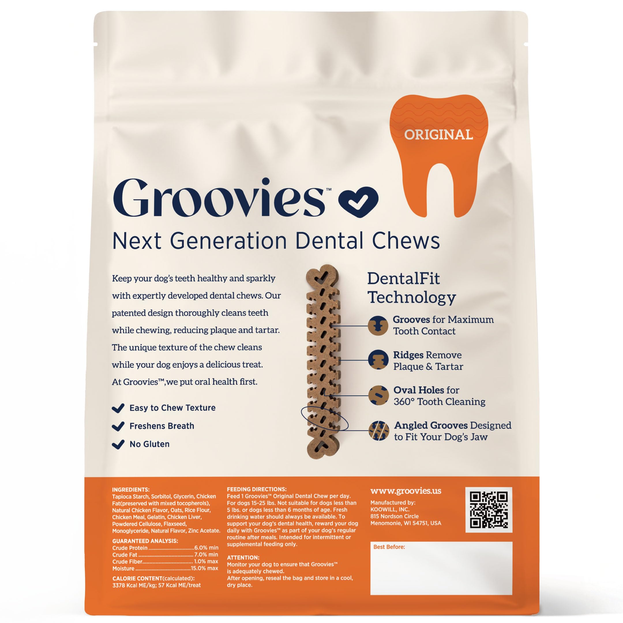 Groovies mantiene contacto dental al flexionarse durante la masticación.