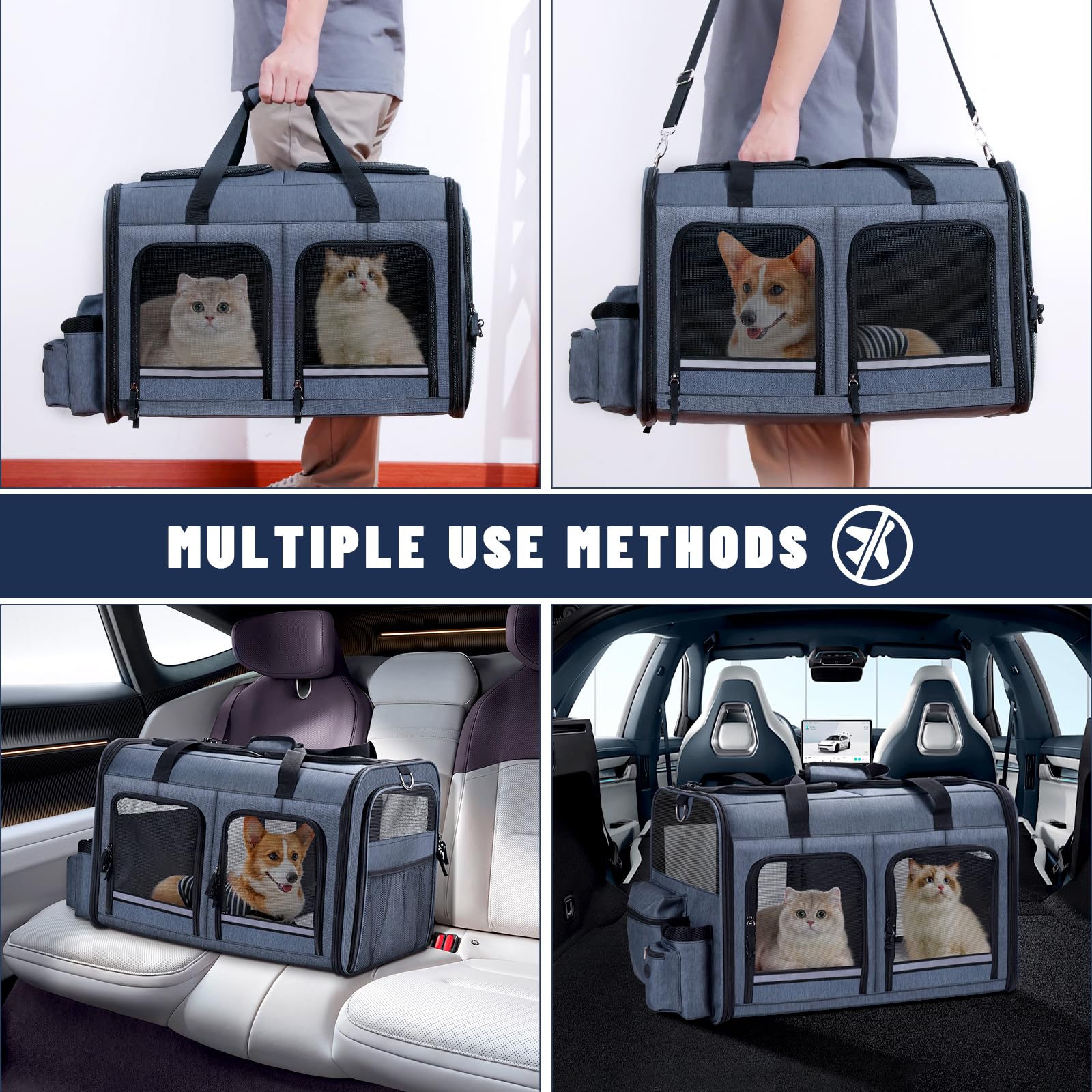 Groxkox portador de gatos gris elegante, ideal para transporte diario.