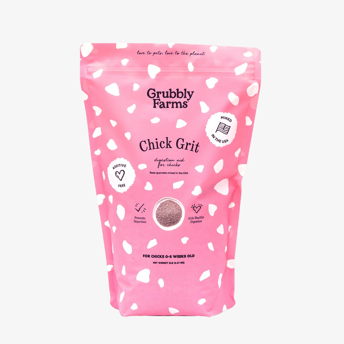 Grubbly Farms grit para pichones, cuarzo rosa, favorece la digestión