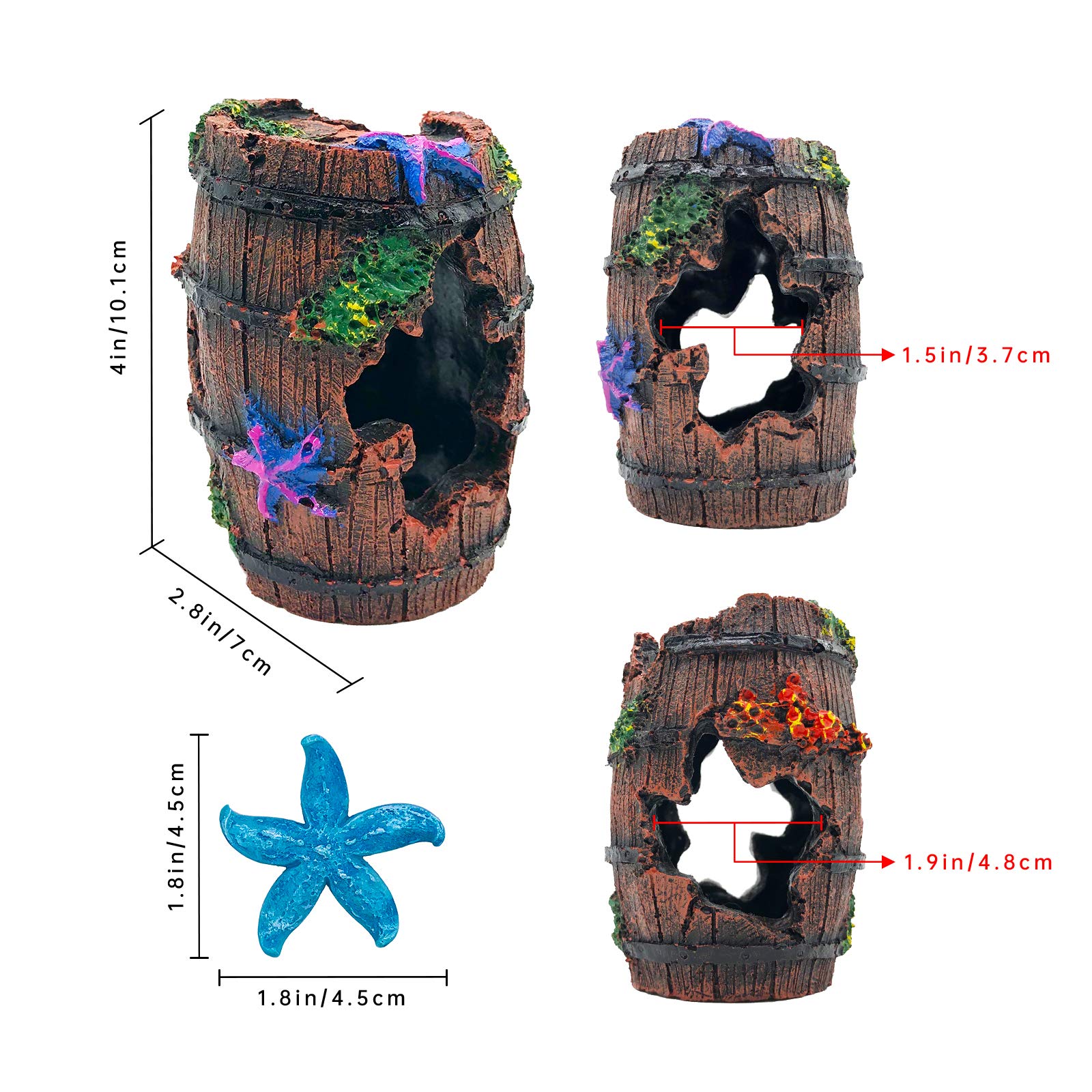 GSD barril roto con cueva, complemento seguro para paisajes submarinos.