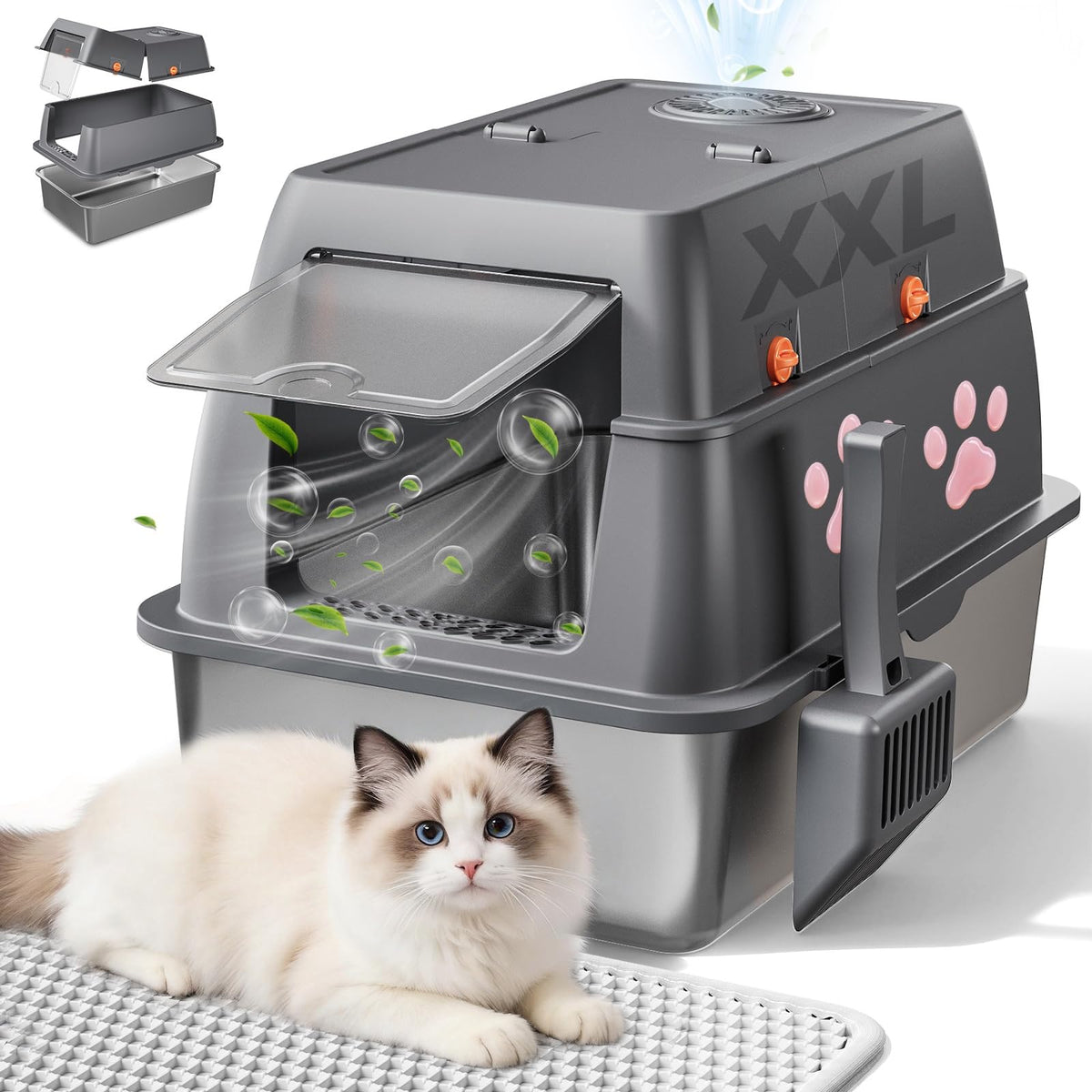 GTPLAYER XXL: caja de arena para gatos, tapa con diseño higiénico