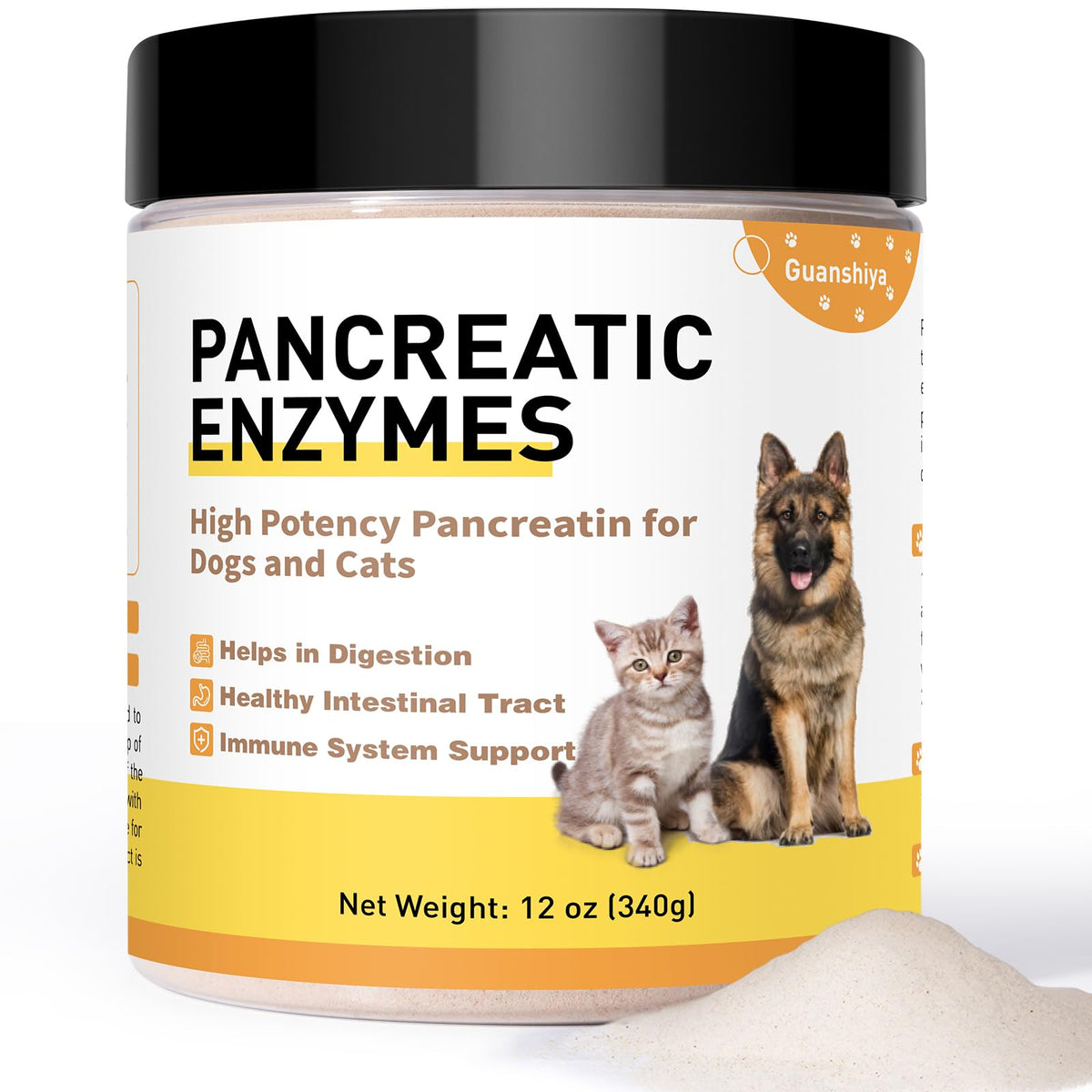 Guanshiya frasco de enzimas pancreáticas para perros, soporte digestivo diario.