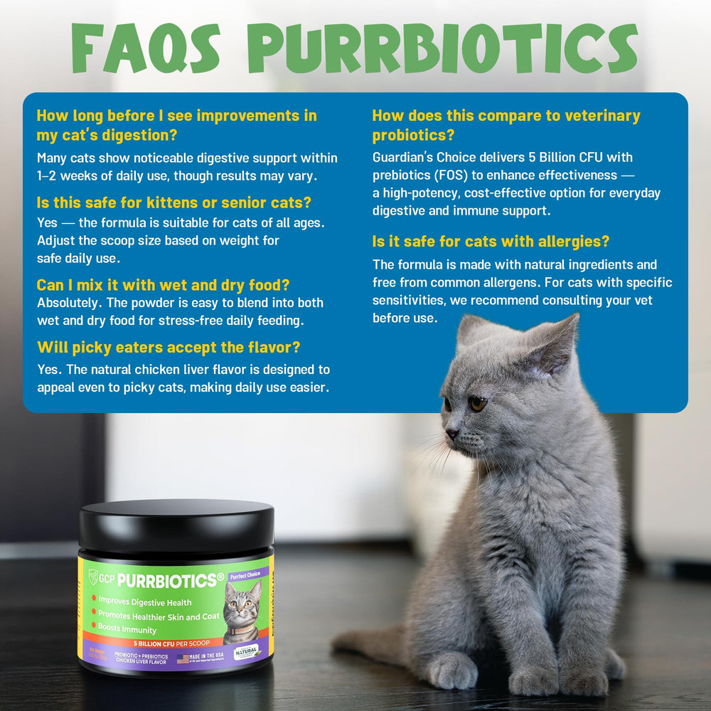 Guardian's Choice Purrbiotics, soporte digestivo e inmunológico suave para gatos.