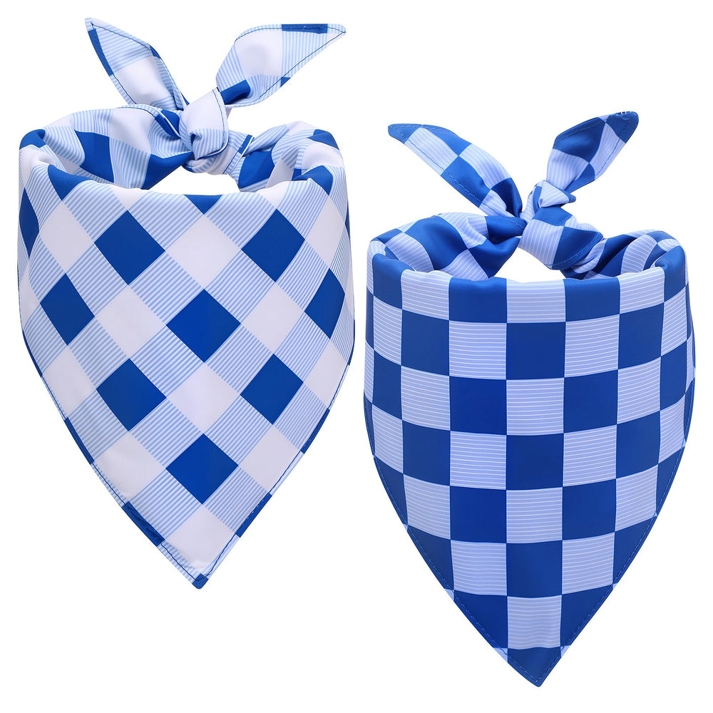 Bandana azul de Guiqulai para perro, frente con cuadros, ideal para sesiones de fotos.