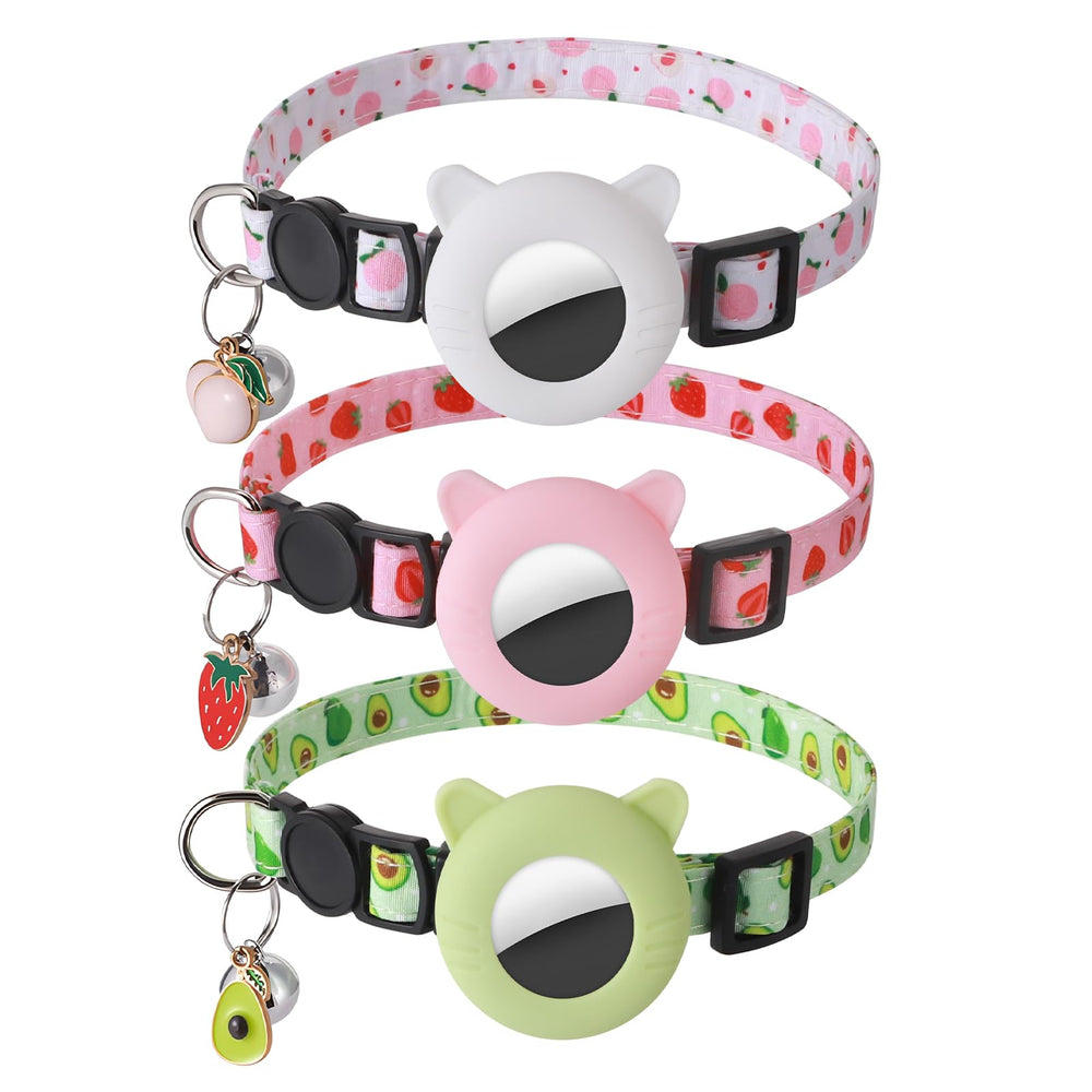 Guiqulai collar para gato AirTag-fruta roja con cascabel para localización fácil.