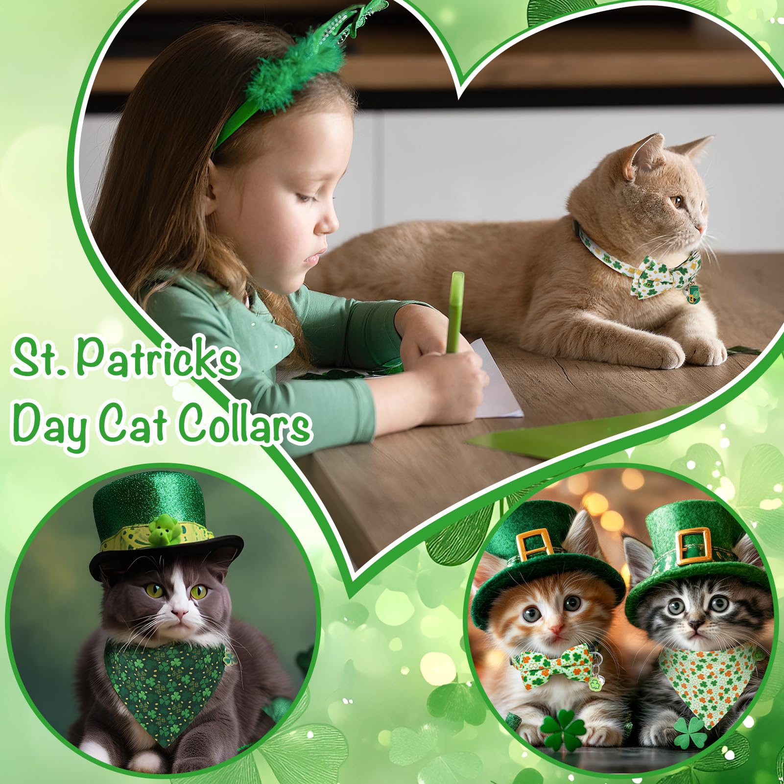 Guiqulai collar gato día San Patricio bandana diseño, añade versatilidad para vestir cada día.