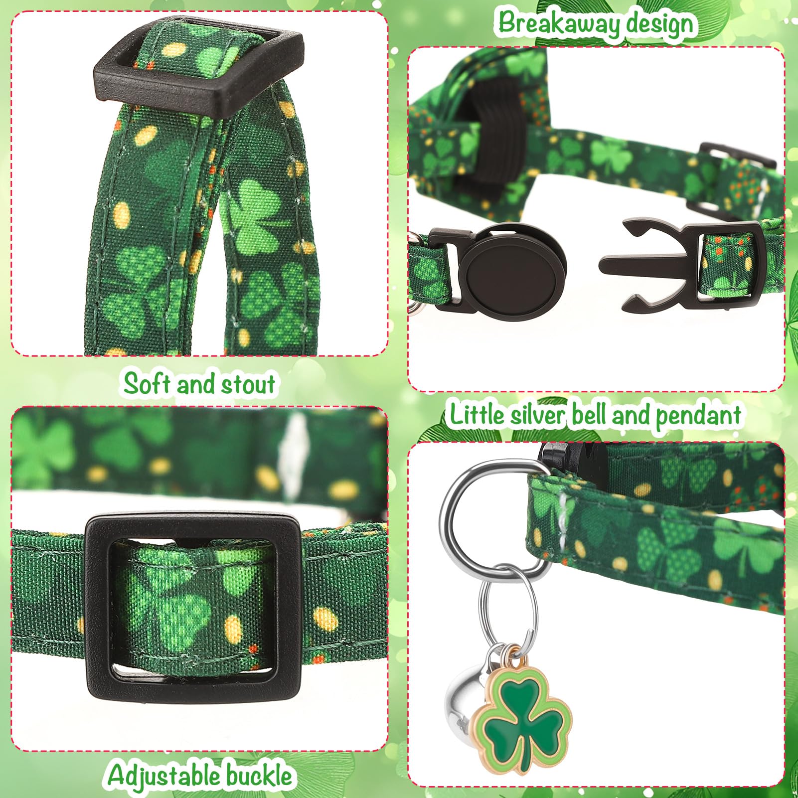 Guiqulai collar gato día San Patricio lazo detalle, diseño adorable para ocasiones especiales.