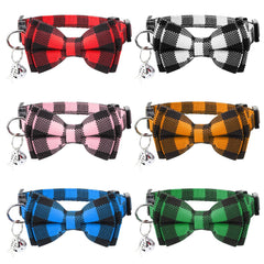 Collar Guiqulai para gato con lazo y campana en cuadros rojo, cómodo para paseos