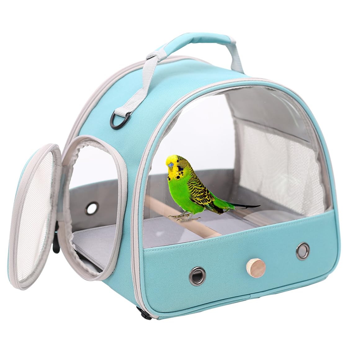 Halinfer jaula de viaje para aves pequeñas con ventanas claras para observar el entorno.