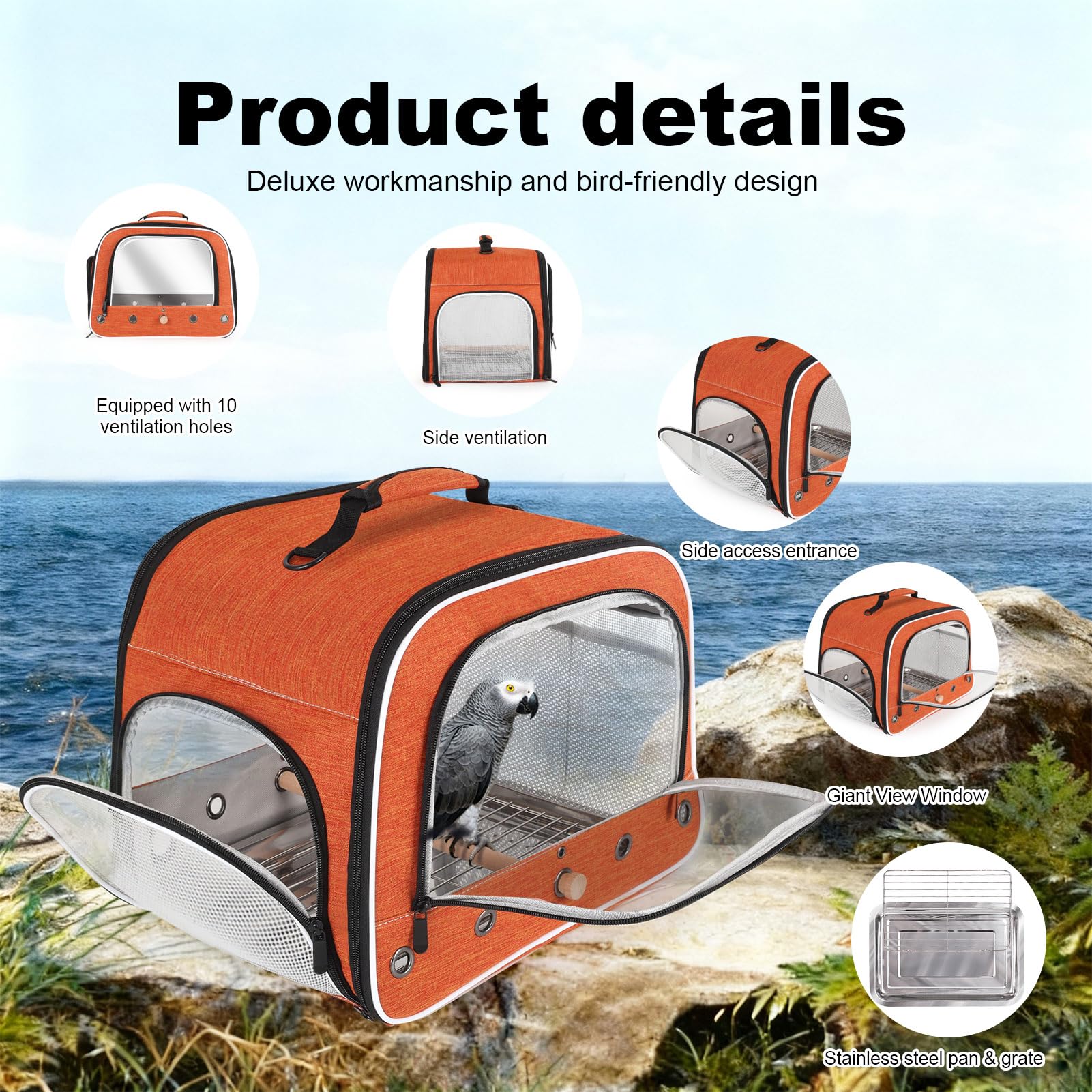 Halinfer transportín para aves grandes, ventilación eficiente y flujo de aire cómodo.