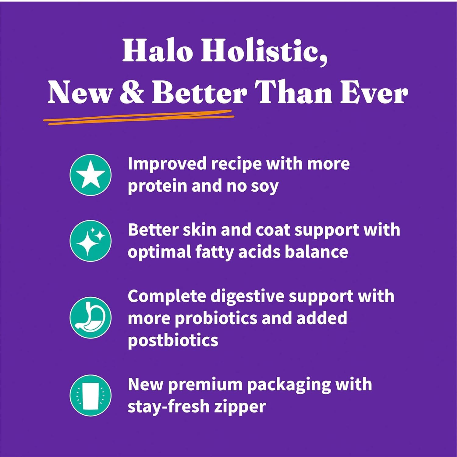 Halo bolsa de 21 lb facilita la alimentación diaria.