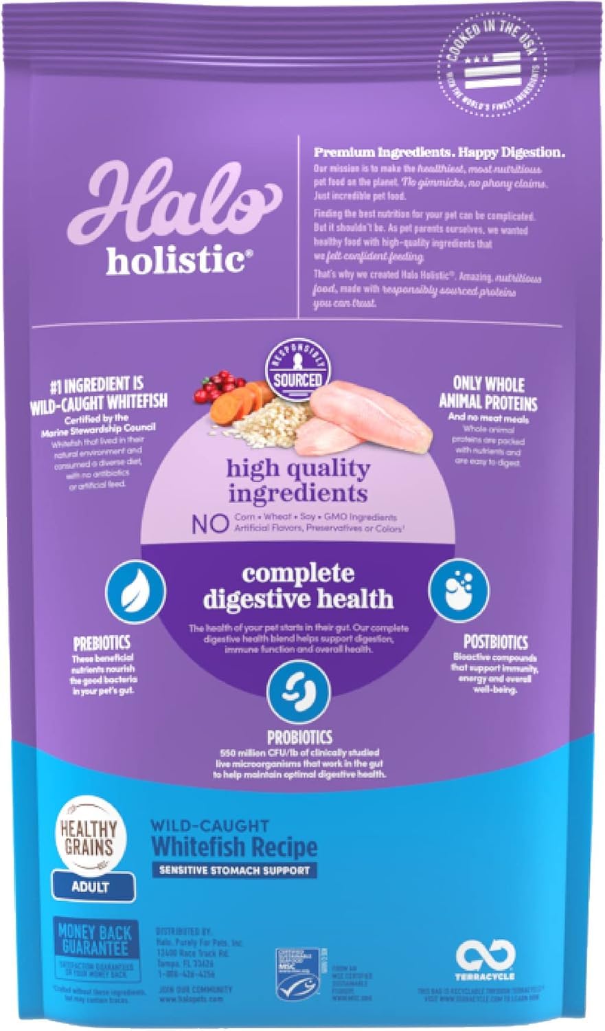 Halo Holistic fórmula seca para gato con nutrición completa y digestión equilibrada.