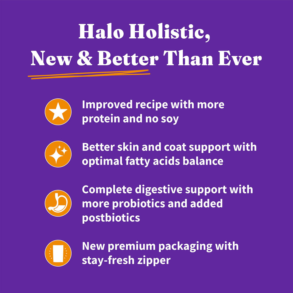 Halo Holistic proteína completa para gatos, soporte nutricional diario.