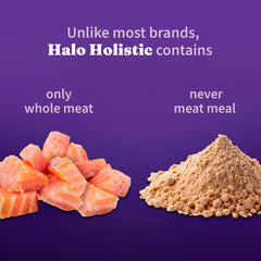 Halo Holístico salmon y pescado blanco, ingredientes clave visibles