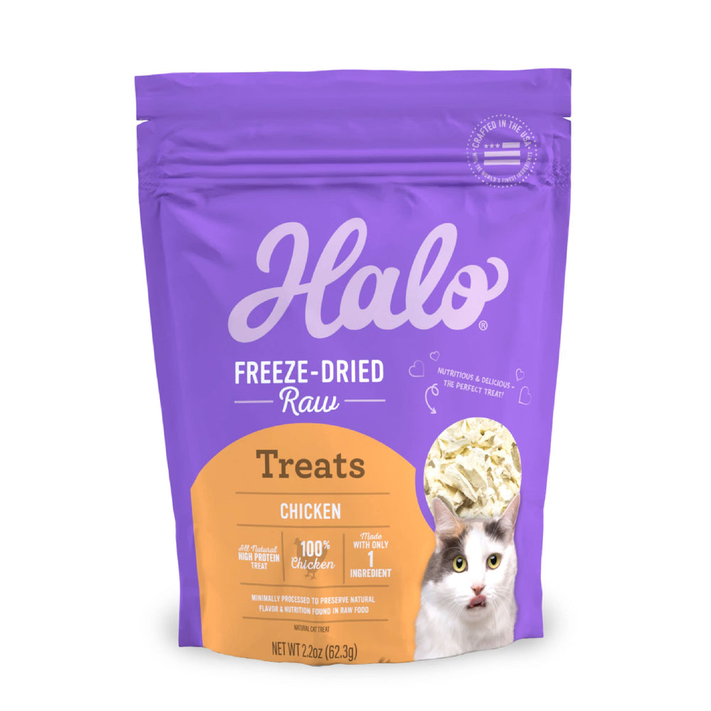 Halo poulet lyophilisé en pochette ouverte, pratique pour récompenser lors du dressage