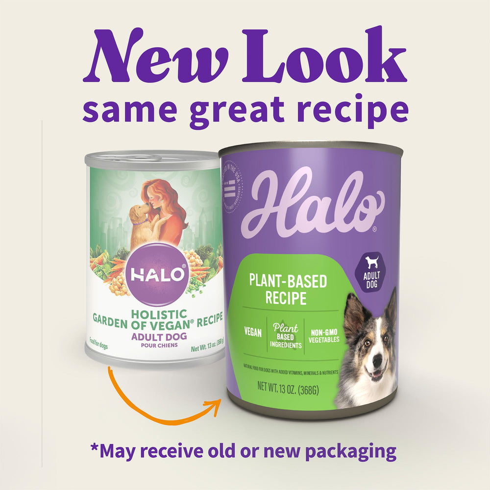 Halo proteína vegetal en lata para perros, opción equilibrada para adultos.