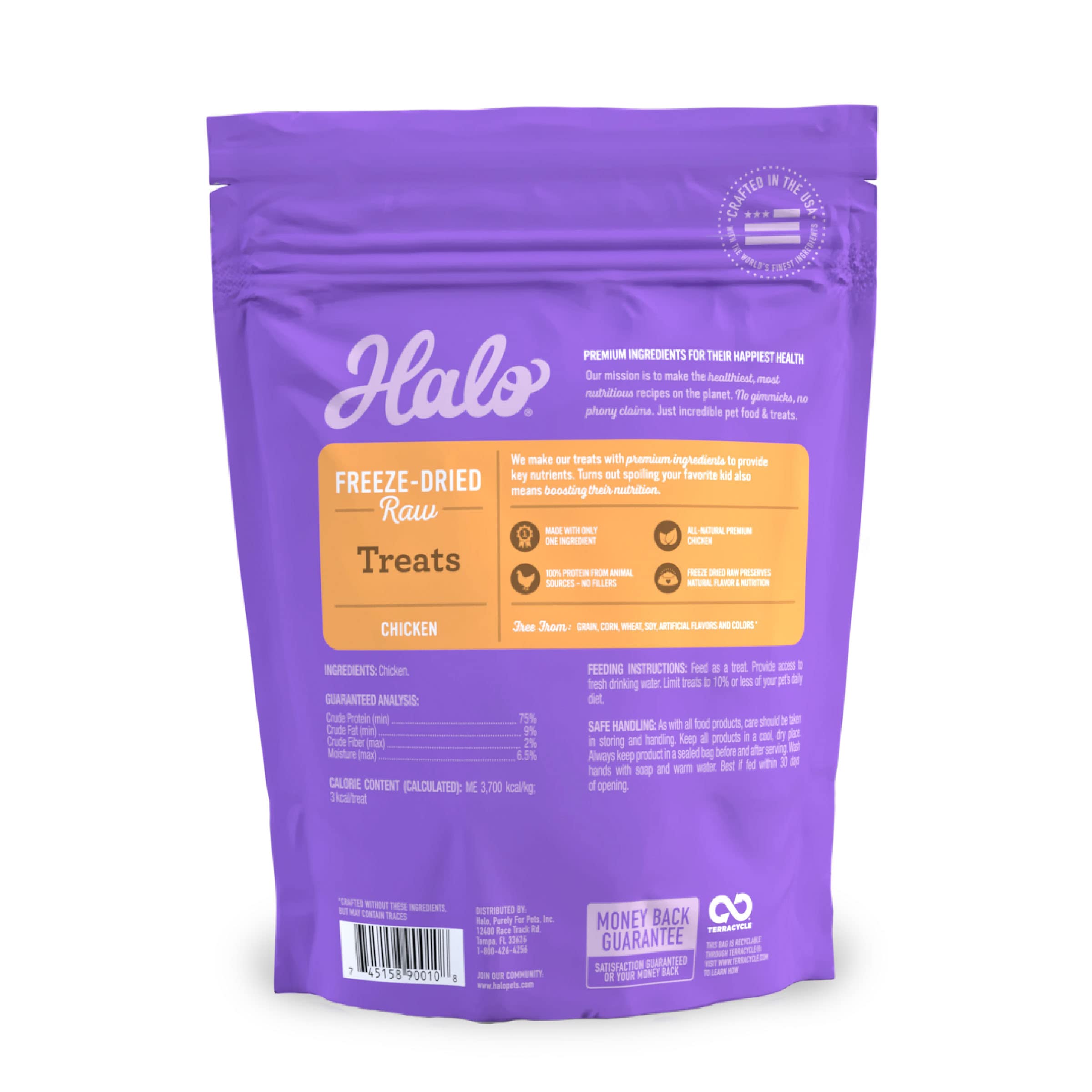 Halo un seul ingrédient poulet lyophilise, snack simple et pur