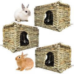 Hamiledyi casa de pasto para conejo, tres piezas, ideal para jaula pequeña y juego seguro.