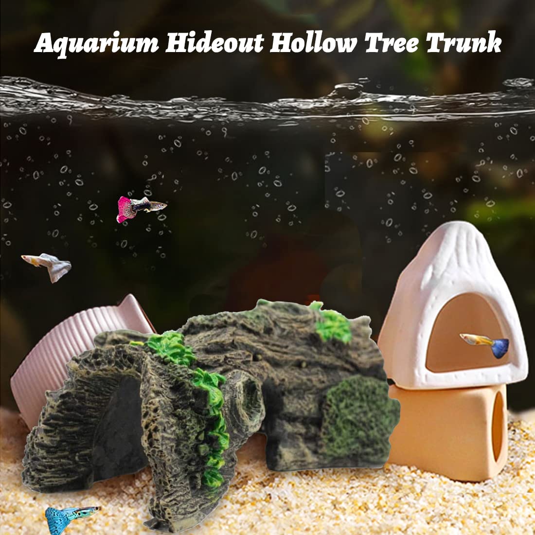 Hamiledyi decoracion acuario madera resina, aspecto natural y seguro para mascotas.