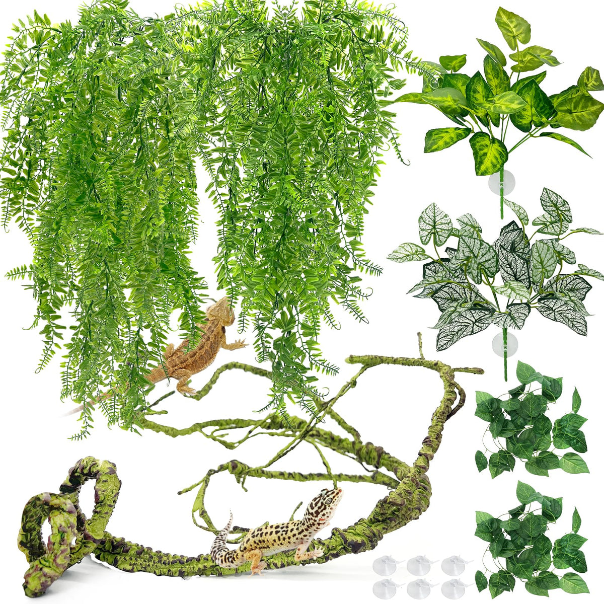 Hamiledyi hojas colgantes grandes para terrario, refugio natural para reptiles