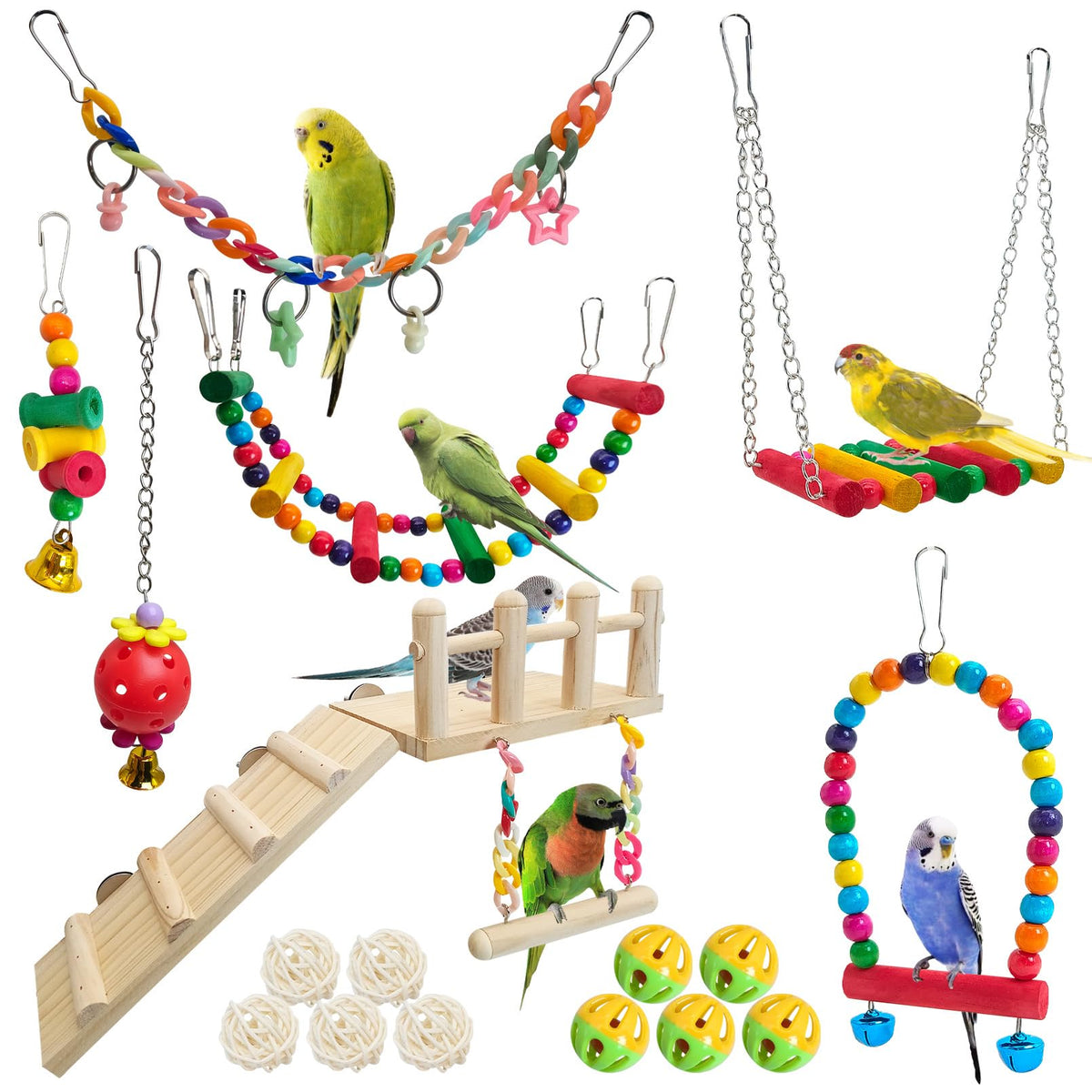 Hamiledyi juego de juguetes para aves 17 piezas, estimulan ejercicio y exploración.