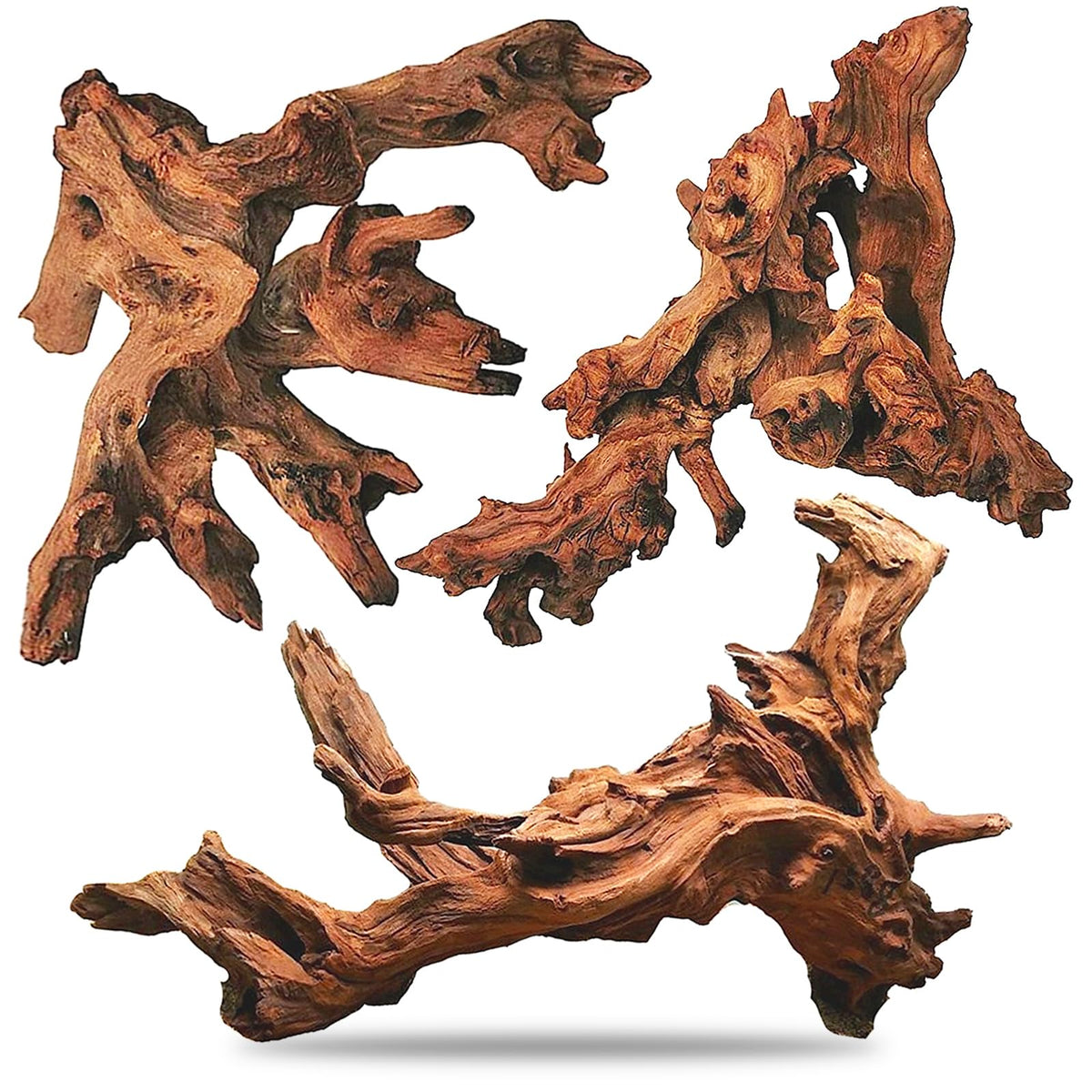 Hamiledyi madera flotante natural para acuario, conjunto de tres piezas para decoración y refugio.