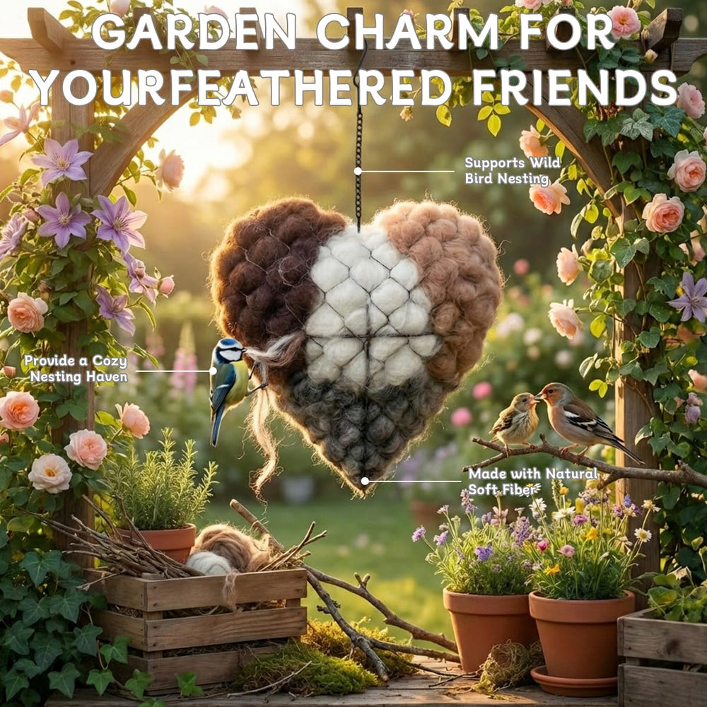 Corazón-nido de alpaca hecho a mano, acento decorativo rústico para jardín.
