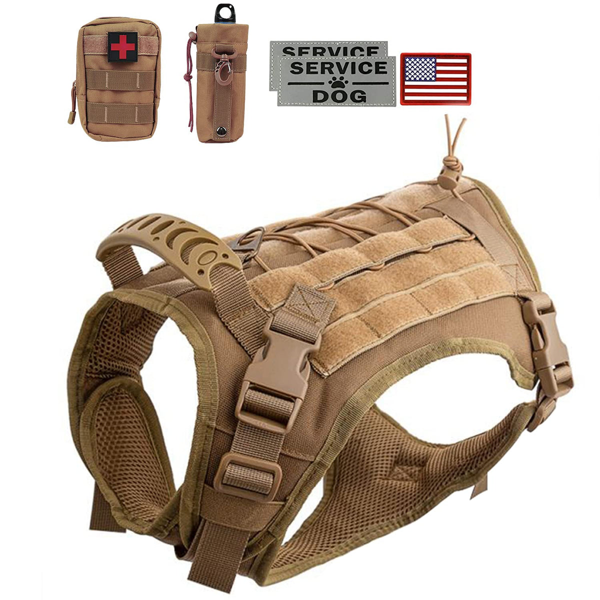 Hanshengday arnés táctico para perro con MOLLE, ideal para accesorios y entrenamiento al aire libre.