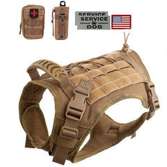 Hanshengday arnés táctico para perro con MOLLE, ideal para accesorios y entrenamiento al aire libre.