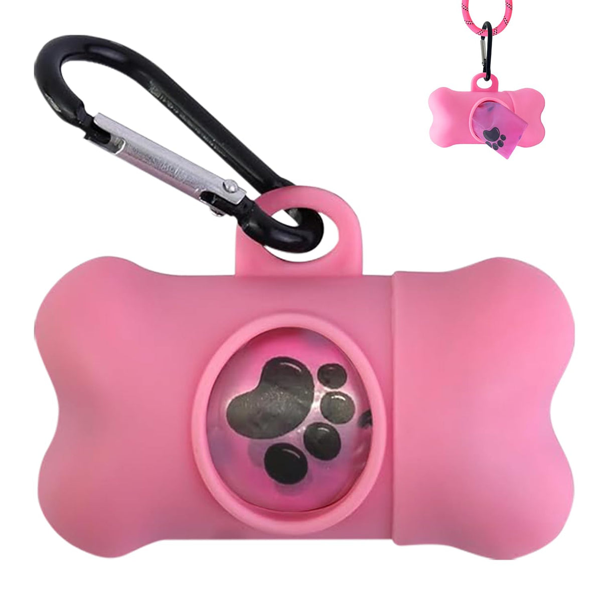 Dispensador HaoDeng con mosquetón para correa facilita recoger desechos caninos.
