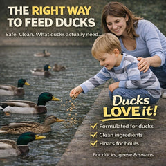 Hapetrails alimento para patos, gansos y cisnes, fomenta nutrición adecuada y estanques limpios.